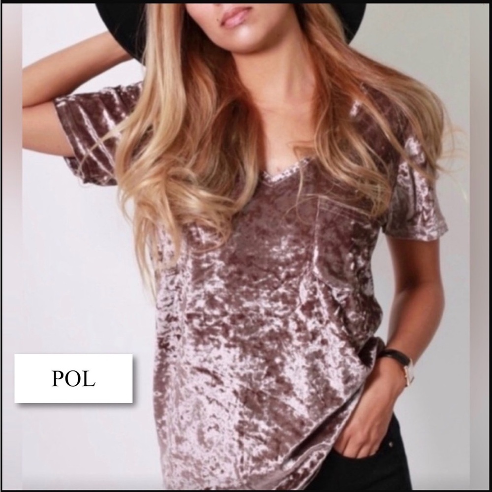 POL Silvery Shiny Lavender Crushed velvet V-Neck Top With Front Pocket Size L